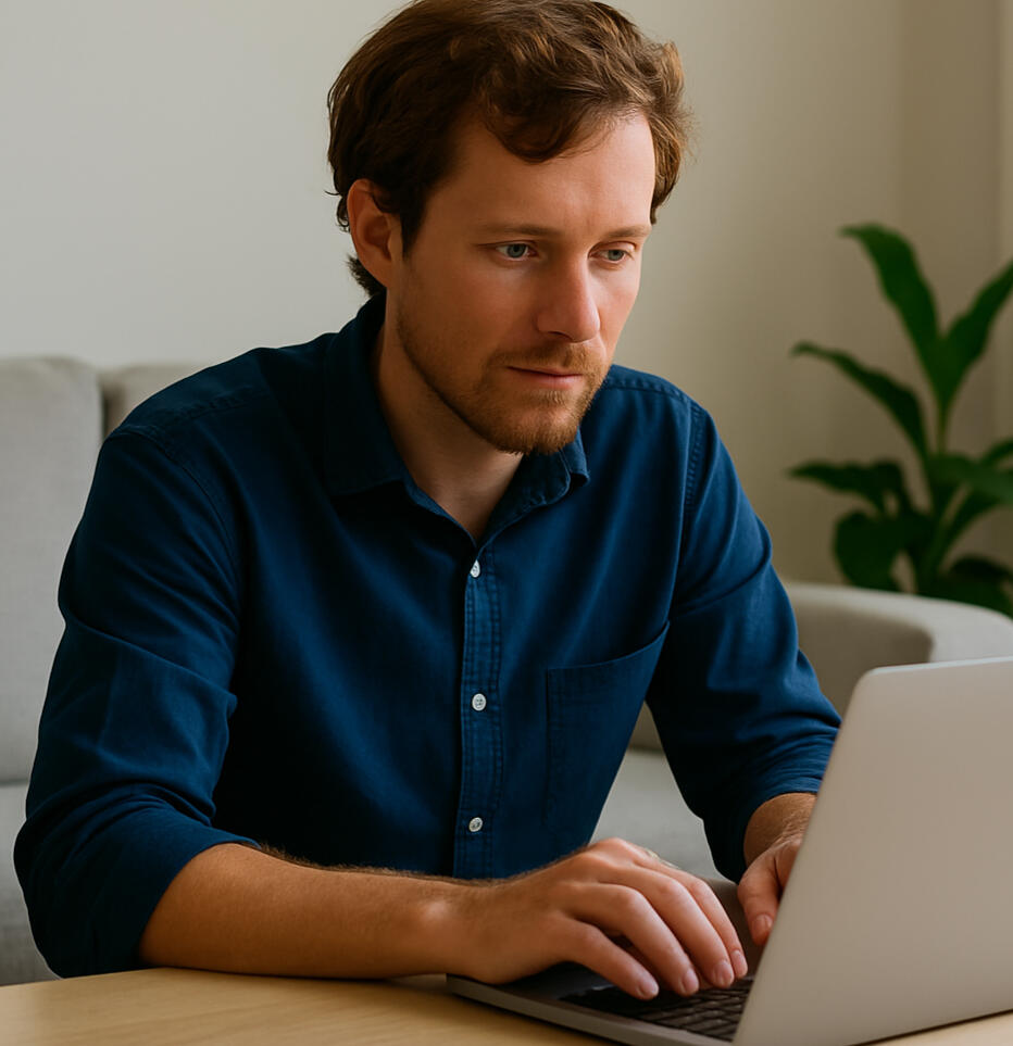 Remote ESL teacher exploring career transition into tech on a laptop at home